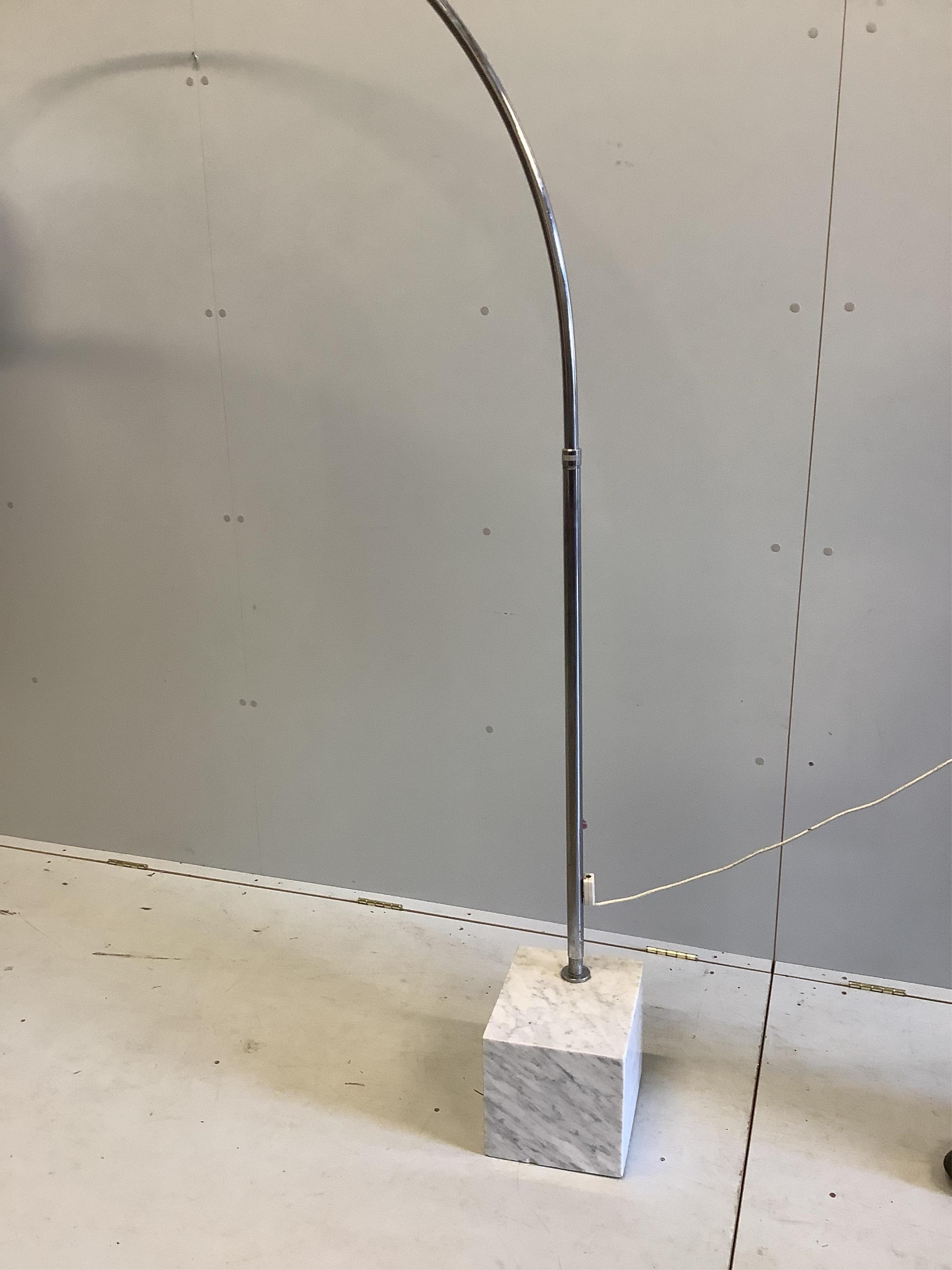 A 1970’s marble based chrome arc lamp, height 206cm. Condition - fair